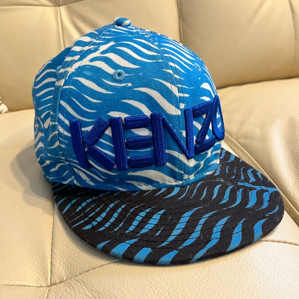 Kenzo Blue and Black Patterned Logo Snapback Hat